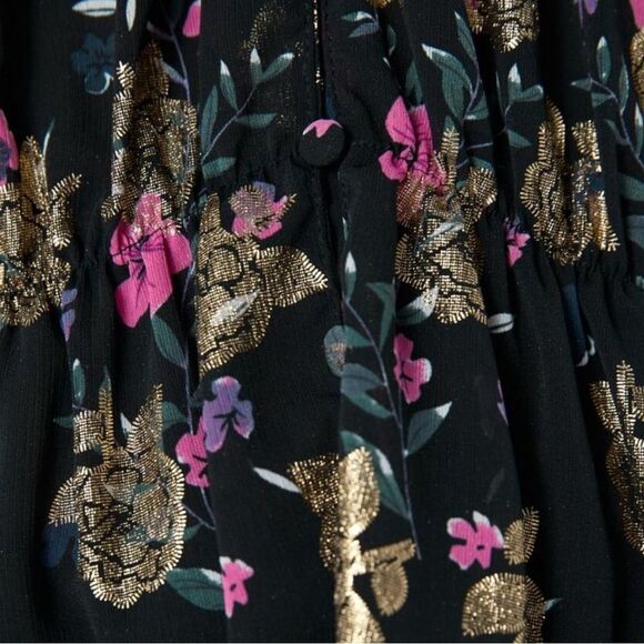 ZARA Metallic‎ Shimmer Tie Neck Blouse Small Gold Floral Statement - Picture 8 of 15